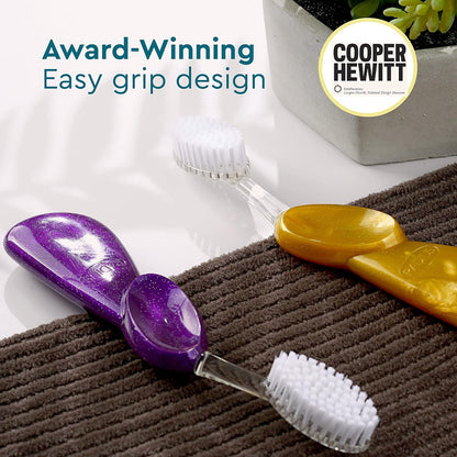 Big Brush BPA Free & ADA Accepted Toothbrush Designed to Improve Gum Health & Reduce Gum Issues - Right Hand - Midnight Sky/Marble/Soda Pop Eco Grind - Pack of 3