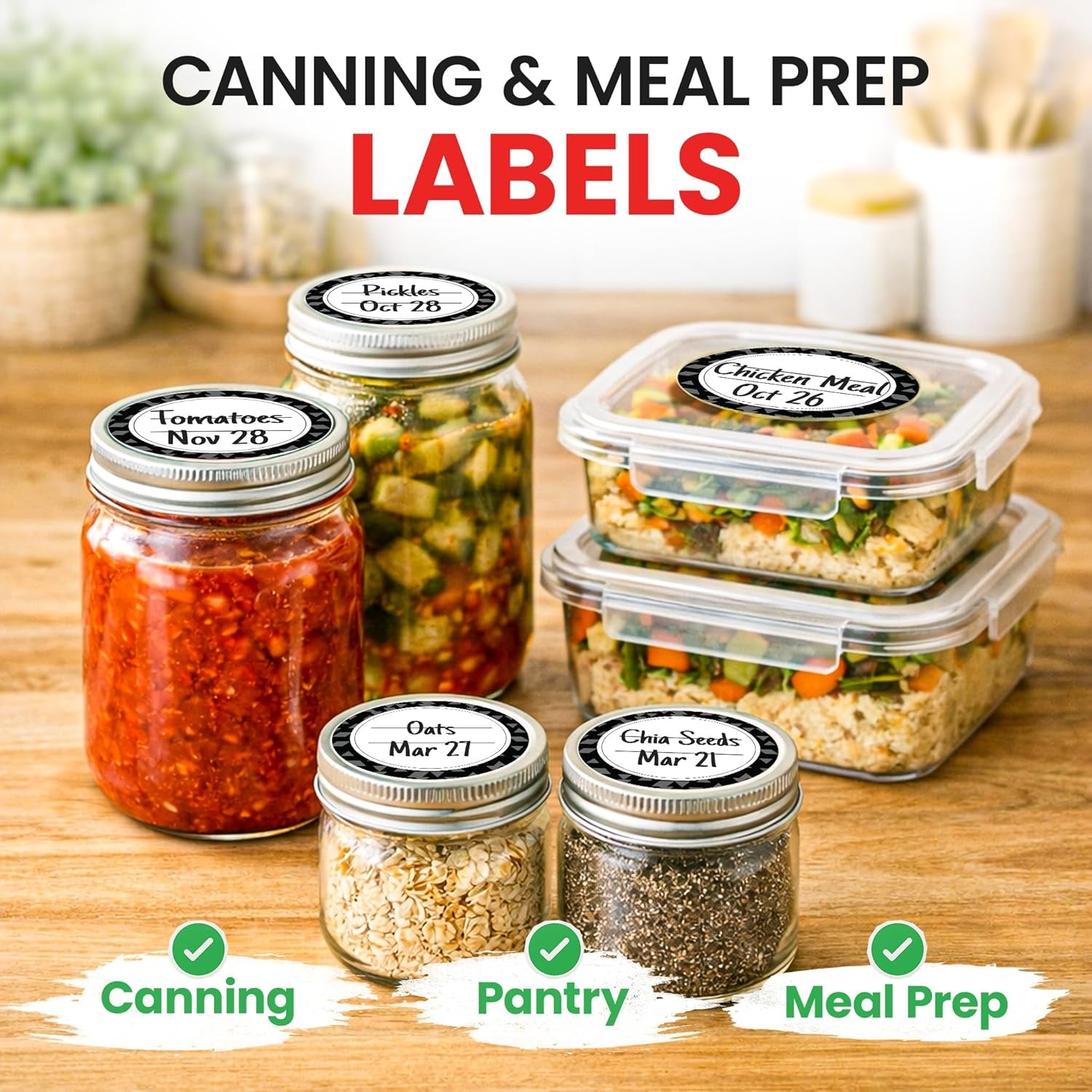 Dissolvable Canning Labels for Jars – 200 Dissolvable Mason Jar Labels 2 In. round Dissolvable Food Labels for Food Container Prep - Canning Jar Labels Stickers and More, Black