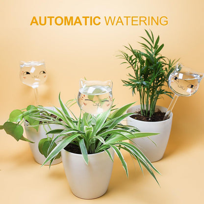 Plant Watering Globes Glass Self Watering Globes, Hand Blown Clear Plant Watering Devices for Vacation, Water Bulbs Gifts for Plant Lovers, 3 Cats