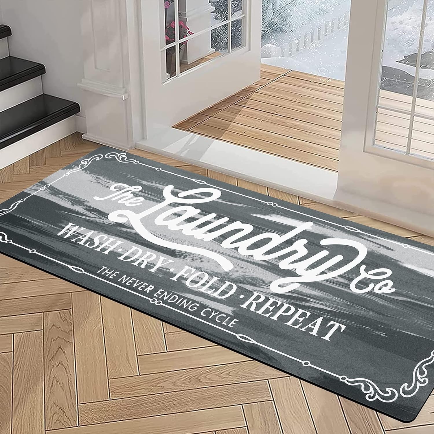 Laundry Room Rug Runner 20"X48" Waterproof Rubber Laundry Mat Non Slip Kitchen Mats for Floor Washable Floor Mat Runner Rug for Farmhouse Mudroom Washroom Bathroom Decor