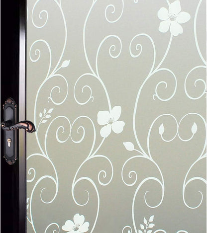 Window Film Privacy Window Film Frosted Glass Film Static Cling Glass Film No Glue Anti-Uv Window Sticker for Bathroom Bedroom Living Room (White Flower-Dp014W, 23.6In. X 78.7In.)