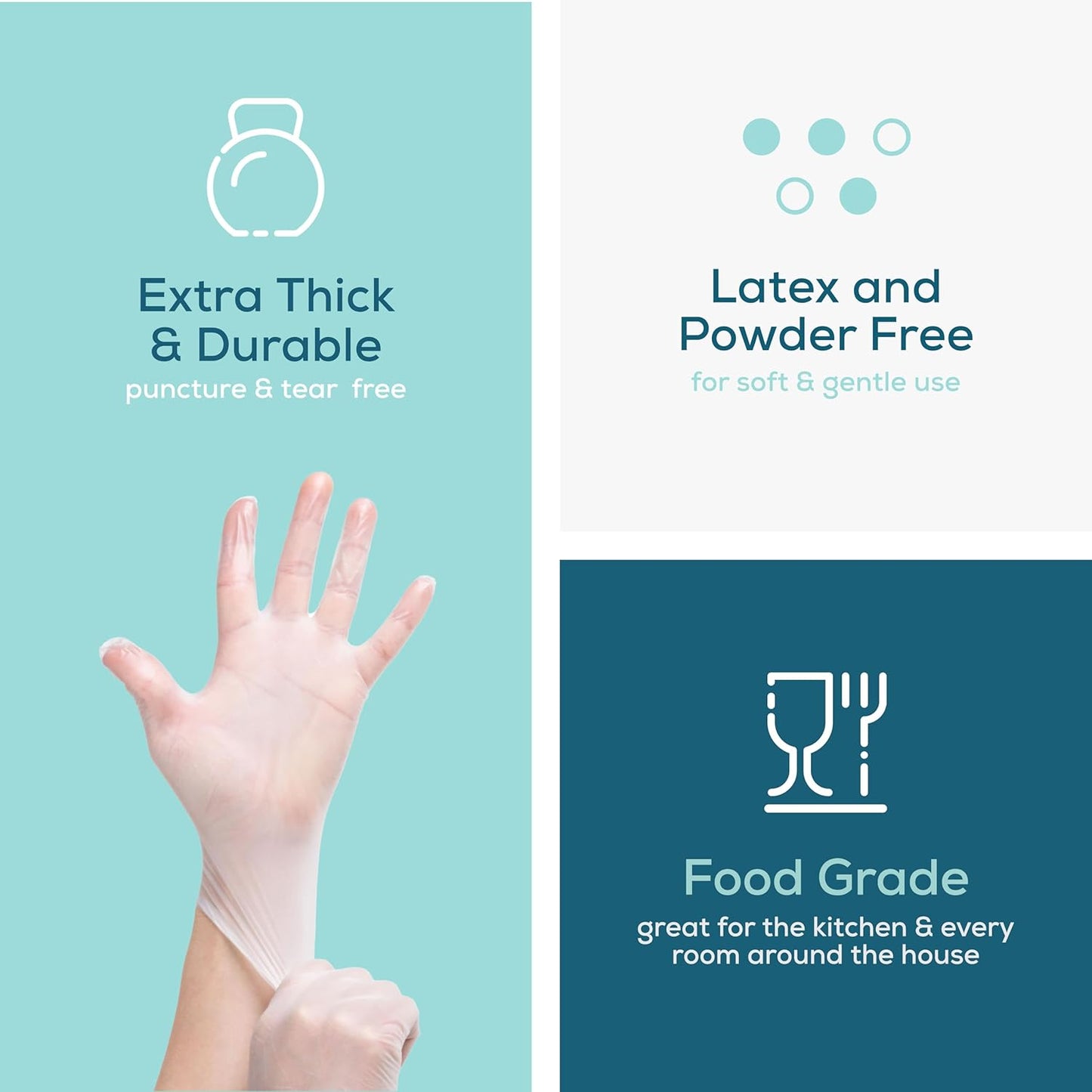 Clear Powder Free Vinyl Disposable Plastic Gloves [100 Pack]