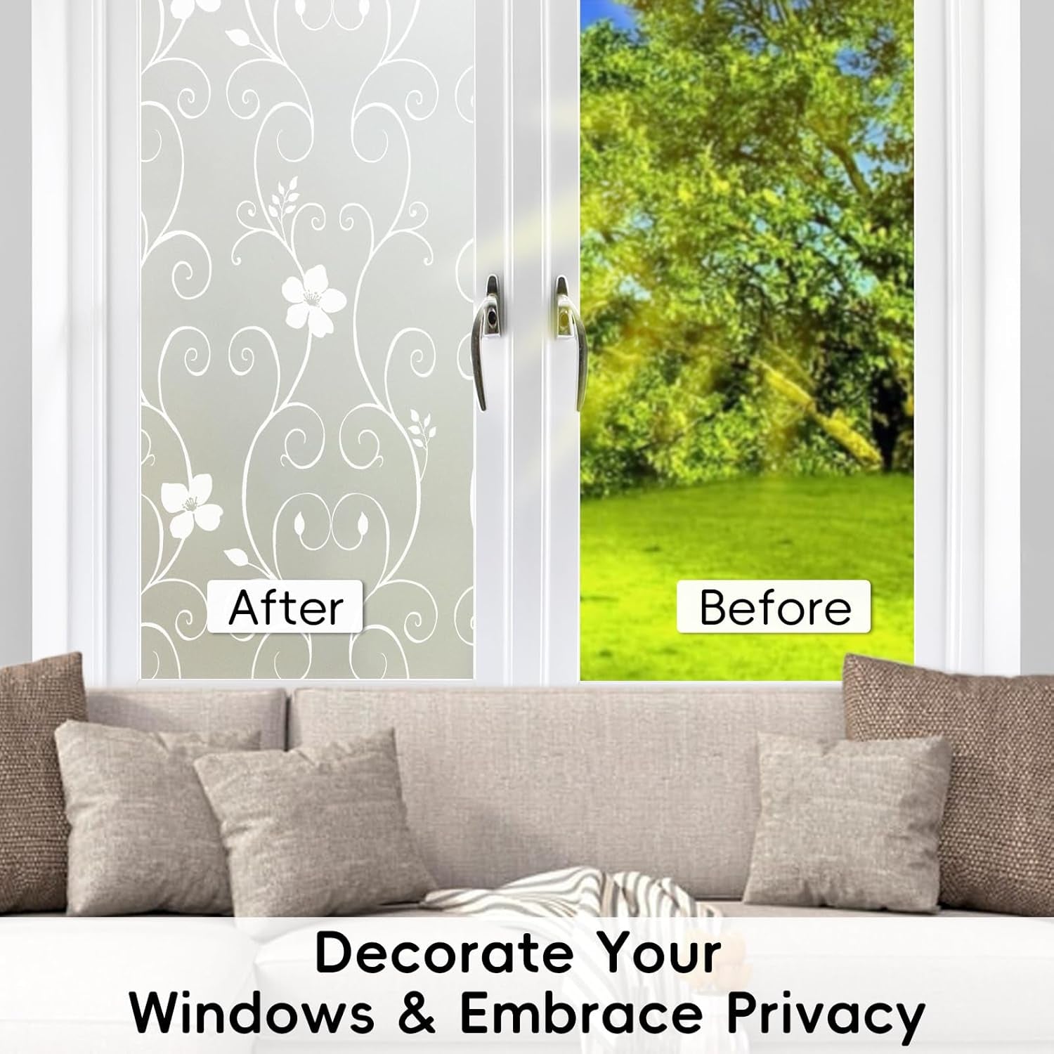 Window Film Privacy Window Film Frosted Glass Film Static Cling Glass Film No Glue Anti-Uv Window Sticker for Bathroom Bedroom Living Room (White Flower-Dp014W, 23.6In. X 78.7In.)