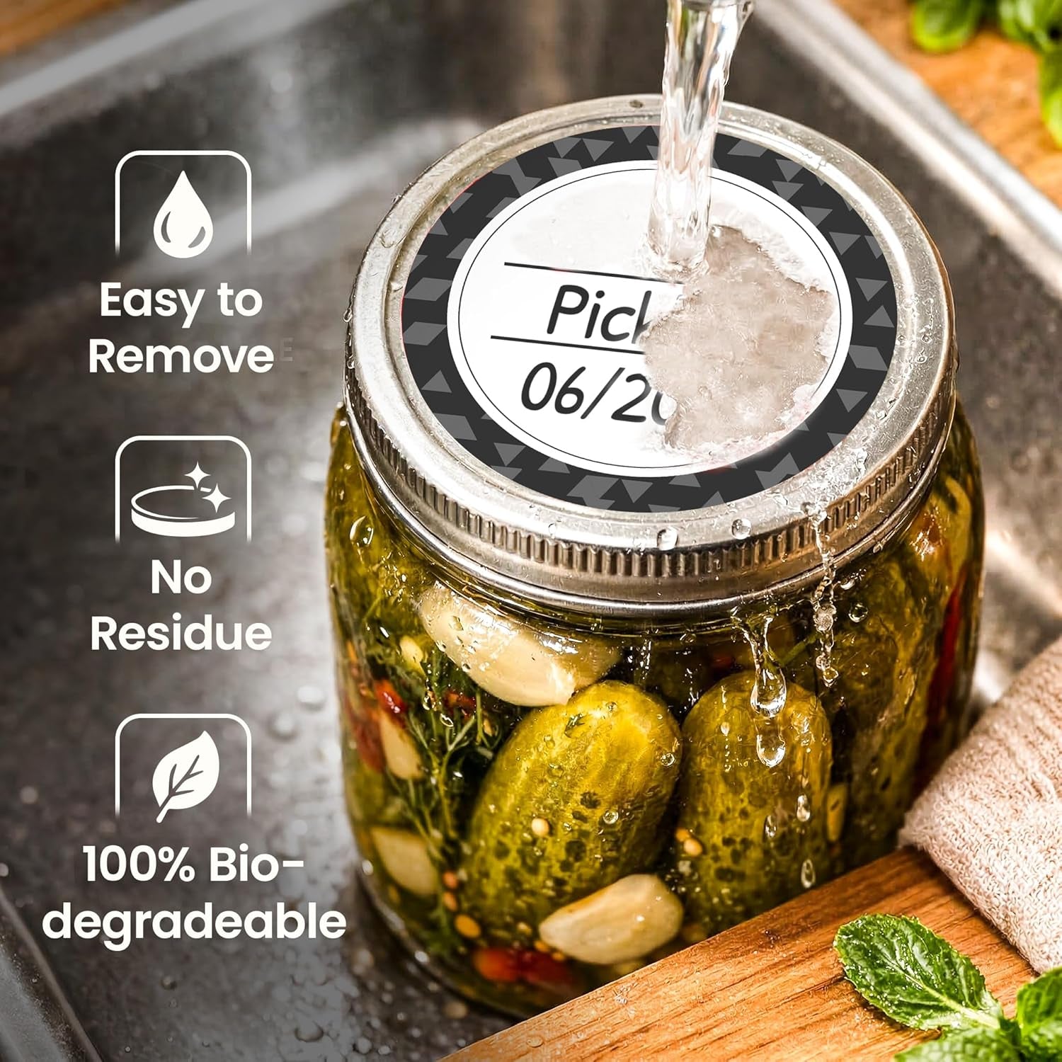 Dissolvable Canning Labels for Jars – 200 Dissolvable Mason Jar Labels 2 In. round Dissolvable Food Labels for Food Container Prep - Canning Jar Labels Stickers and More, Black