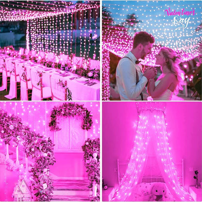Christmas String Lights,  33Ft 100 Leds with Controller Fairy Twinkle Lights Decoration for Chirstmas Tree,Garden,Multi Stings Connectable(Transparent Wire)(Pink)