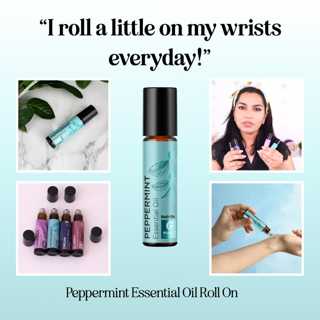 Aromatherapy Peppermint Essential Oil Rollerball - Natural Headache Relief Peppermint Stick with Peppermint Aromatherapy Oil - Natural Peppermint Roll on Essential Oil for Focus and Concentration